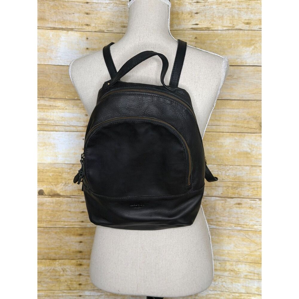Margot Black Leather Backpack Casual Classic Travel Zip Pocket Casual Bag